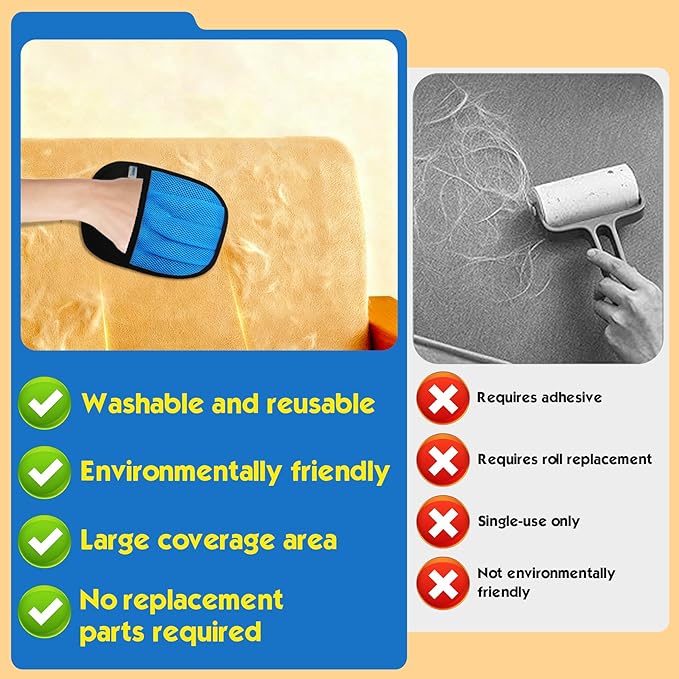 Pet Hair Removal Glove for Cats & Dogs, 2 Pcs Five-Finger Electrostatic Hair Remover Golve, with Pet Double-Sided Deshedding Brush Pet Hair Remover Tool on Carpet, Clothing, Laundry, Couch, Car Seat