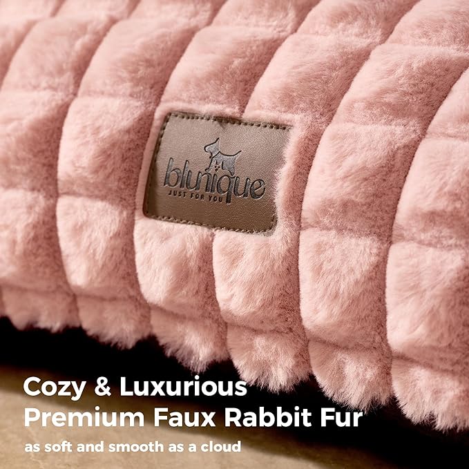 Cute Small Dog Couch Bed – Supportive & Fluffy Pet Sofa with Faux Rabbit Fur Washable Cover in 3D Diamond Pattern, 30" Pink