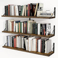 Heimlove Floating Book Shelves for Wall,35.4 Inches Long Wall Mounted Bookshelves,Heavy Duty Bracket Shelves for Living Room Kitchen,Laundry Room Storage & Decor,Set of 3,Rustic Brown
