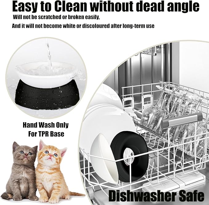 French Bulldog Food Bowl- Slanted Tilted Pug Food Water Bowl,Cat Bowl- Feeder for Frenchie/Shih Tzu/Flat Faced Small Dogs/Puppies/Cats (Black, 2 Cup)