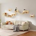 Cat Wall Shelves, Wall Mounted Cat Shelf Furniture with Plush Fabric (9 Piece Set), Cats Furniture with Condos, House, Steps, Bridge Ladder, Scratching Post, Beige