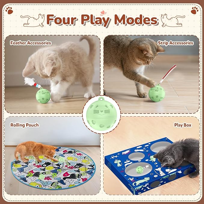 Interactive Cat Toys Ball: Fast Self Rolling Ball in Pouch, Automatic Motion Activated Moving Toys Hide and Seek Game Pet Exercise Kicker Cat Toys for Bored Indoor Kittens Adult Cat