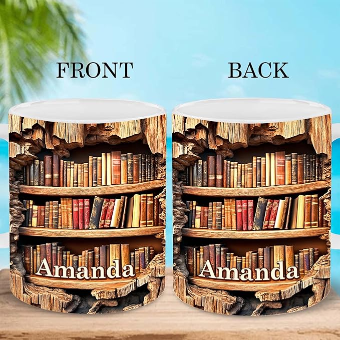 Personalized Book Lover Gifts - Book Lovers Gift For Bookworm, Readers, Librarians, Bookish - Library Bookshelf Mug Custom Avatar & Name - Bookish Gift For Friends, Women, Her