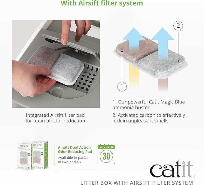 Catit Airsift Litter Pan Large – Covered Cat Litter Box with Dual-Action Odor Control Leak Preventing Design – Includes Filter Pad, Easy to Clean, Reduces Litter Tracking - 22.4” L x 18.3” H x 15.3” W