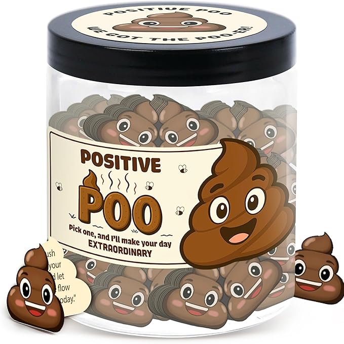 DEARMINE Positive Poo Jar with 60 Affirmation Cards, Emotional Support Poo, Funny Gag for Women, Men, Corwokers, Friends, Poop Emoji Gifts