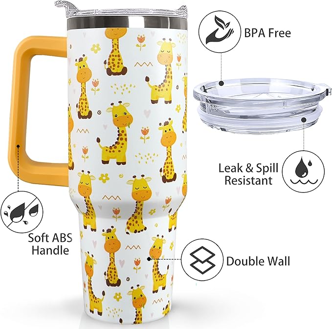 Ceovfoi 40 Oz Giraffe Tumbler With Lid and Straw, Stainless Steel Insulated Coffee Travel Mug, Giraffe Gifts for Lovers, Safari Decor Accessories