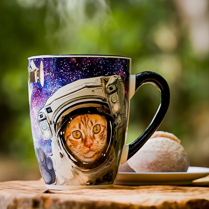 Color Changing Astronaut Cat Coffee Mug 15oz – Heat Sensitive Space Cup with Galaxy Reveal – Funny Novelty Gift, Magic Mug, Unique Cosmic Collectible and gift for Cat Lovers, Christmas & Birthday