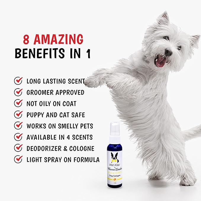 Warren London Wet Kiss Dog Cologne Spray – Milk & Honey | Pocket-Size 2 oz Odor Eliminator & Coat Freshener for Dogs & Cats