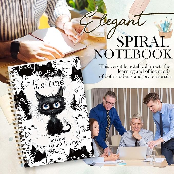 Funny Cat Journal Spiral Notebook, Cat Lover Gifts for Teen Girls, I'm Fine Everything Is Fine, 5.5x8.3 Inch - A17