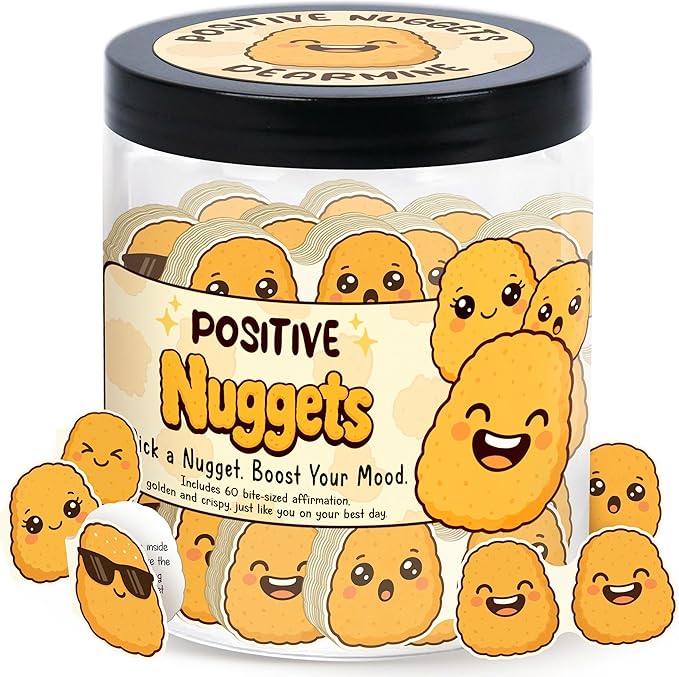 DEARMINE Positive Chicken Nuggets Jar with 60 Affirmation Cards, Emotional Support Chicken Gift, Chicken Nuggets Gifts, Gag Cute Funny for Women, Teens, Men