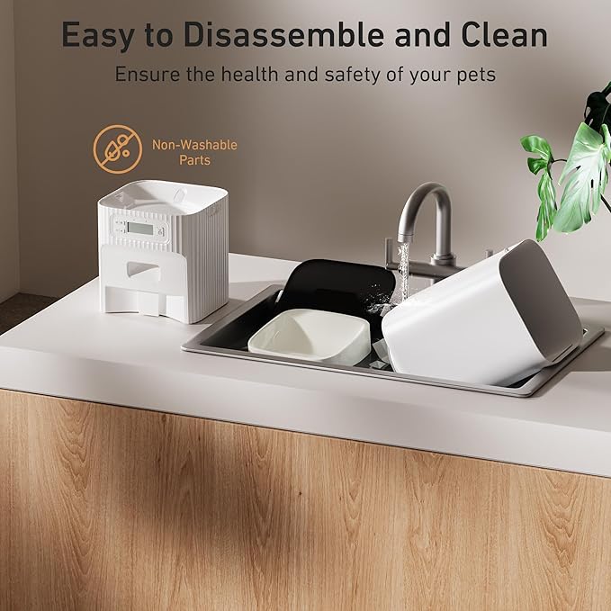 Automatic Cat Feeders, 7L/29 Cups Automatic Dog Feeder with Desiccant Bag, 1-6 Meals Ideal for 2-15mm Dry Food, Suitble for Multiple Pets, Dual Power Supply, Detachable Washable, White