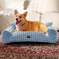 Dog Bed for Medium Dogs – Cute Fluffy Pet Sofa with Faux Rabbit Fur,Supportive Dog Couch Beds, Washable Cover in 3D Diamond Pattern, 36 Inch Light Blue