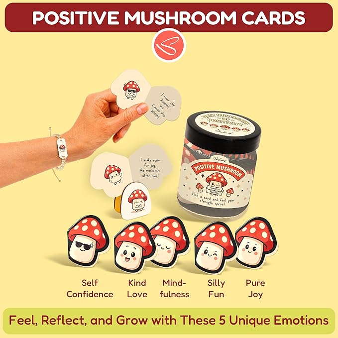 Stofinity Emotional Support Mushroom Gifts For Women - 60 Positive Mushroom Birthday Card, Mothers Day Gifts for Mom, Jar Of Daily Affirmation Cards For Women Desk Accessories
