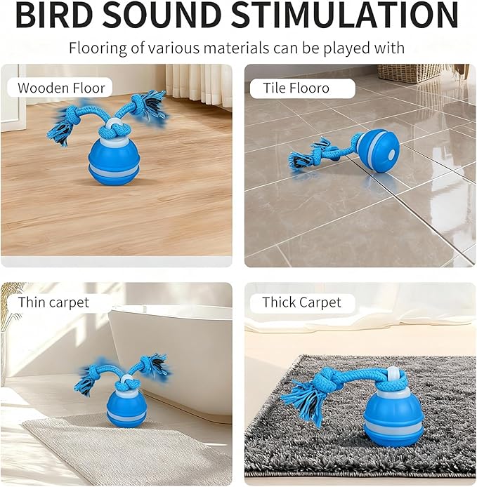 Interactive Dog Toy - Automatic Rolling Ball with Bird Sound, Durable Chew Toy for Small Medium Dogs & Cats, Type-C Rechargeable (Blue)