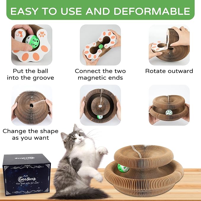 Kitty Kurlz Accordion Magic Organ Cat Scratcher Toys for Indoor Cats - Cardboard Cat Scratching Board Ball Scratcher Pad 1 Pack