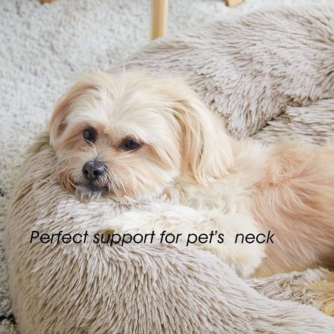 Calming Dog Bed & Cat Bed, Anti-Anxiety Donut Dog Cuddler Bed, Warming Cozy Soft Dog Round Bed, Fluffy Faux Fur Plush Dog Cat Cushion Bed for Small Medium Dogs and Cats (20"/24"/27"/30")