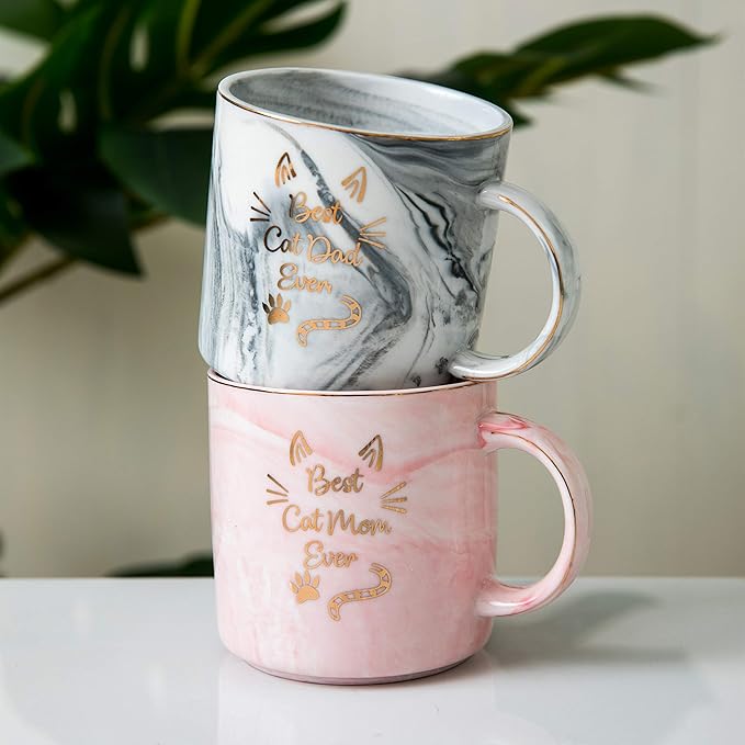 Funny Mugs For Cat Lovers Couples-Best Mom/Dad Ever Coffee Mug Set,Funny Gift Ideas For Men and Women New Cat Parent Gifts