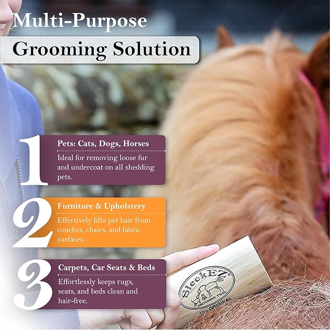 SleekEZ Deshedding Grooming Tool | Horse Brush for Horse Grooming Kit | Pet Hair Removal Tool | Curry Comb | Deshedding Brush | Shedding Comb | Works on All Hair Types | Made in USA | 1 pack | 10 inch