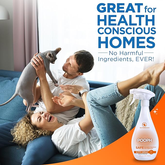 POOPH® Kitty Odor Eliminator Spray – 32oz Single & 32oz 2-Pack Bundle – Patented, Fragrance-Free, Non-Toxic, Safe for Cats – Use on Furniture, Litter Areas, Bedding & More