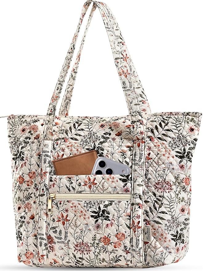 Miss Adola Quilted Tote Bag with Zipper - Laptop Tote Bag for Women, Large Capacity with Pockets for Work Teacher Travel