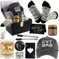 14 Pieces Cat Dad Gifts for Dad Best Cat Dad Ever for Men, for Men Including Whiskey Set Socks Keychain Hat Bottle Opener Greeting Cards Sented Candle