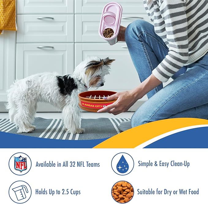 NFL Super-Bowl Kansas City Chiefs Slow Feeder Dog & Cat Bowl. Football Design for Healthy Digestion. Non-Slip for Large & Small Pets