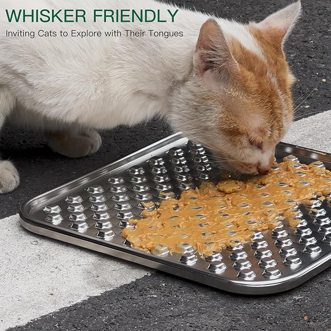 Stainless Steel Large Lick Mat for Dogs & Cats, Chew-Proof Slow Feeder, Anxiety Reducer, Whisker-Friendly for Cats, Non-Slip Heavy Duty Base, Raw Feeding Pad, Dishwasher Safe