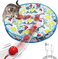 Interactive Cat Toy for Indoor Cat, Hide and Seek Cat Toy, Play Mat Toys with Self Rolling Ball in Pouch, Motion Activate&Buzzing, Rechargeable Pet Teaser Toy (Blue)