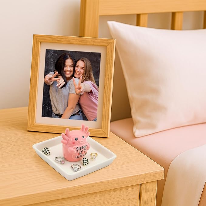 Sister Gifts: Pink Axolotl Ring Holder - Sister I Love You Axolotl - Gifts for Sisters Mother's Day, Birthday, Christmas & Wedding, Jewelry Organizer for Rings Bracelets Earrings Neckalce