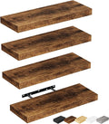 Bellsal Floating Shelves for Wall, Rustic Brown Wood Wall Shelf Set of 4, 16" Walls Mounted Floating Shelf for Kitchen, Living Room, Bedroom, Bathroom Storage, Book Shelf for Walls Home Decor