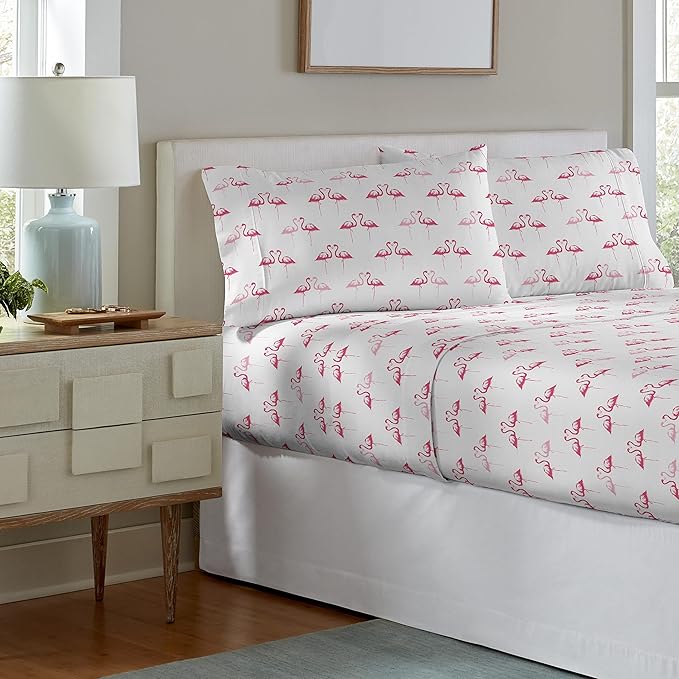 Pointehaven 180 GSM Velvet Feel Luxury 100% Cotton Printed Flannel Sheet Set, Full, Flamingos - Warm & Cozy - Pre-Shrunk -Deep Pockets - Elastic All Around-Comfy Double Brushed -