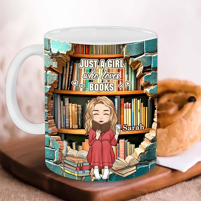 Personalized Book Lover Gifts - Book Lovers Gift For Bookworm, Readers, Librarians, Bookish - Hole In A Wall Mug Custom Avatar - Bookish Gift For Friends, Women, Her