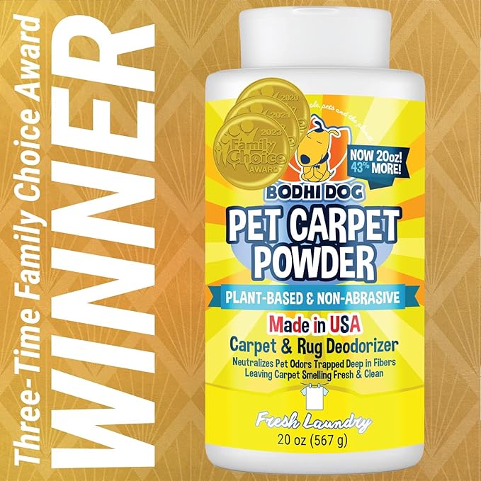 Bodhi Dog Natural Carpet Deodorizer Powder - Dry Pet Smell Eliminator & Urine Odor Remover - Loosens Fur & Dirt - Plant-Based Room Freshener for Vacuuming Home with Pets - Fresh Laundry (Pack of 3)