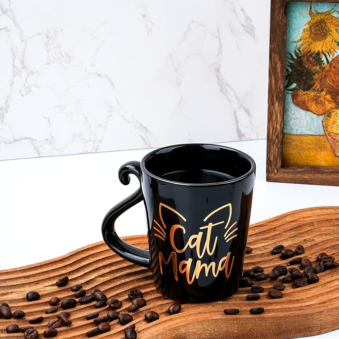 Hendson Cat Mom Gifts for Women - Mama Birthday Gift - Crazy Cat Lover Lady Coffee Mug Gift for Mom, Daughter, Sister, Aunt, Wife, Best Friends, BFF, Coworkers, Her - 2-sided Black & Gold Cup, 12oz