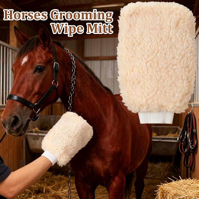 Horse Grooming Brushes & Mitts, Soft Fleece Grooming Glove & Wash Mitt, Fur Polishing Glove, Horse Bit Wipes & Cloth