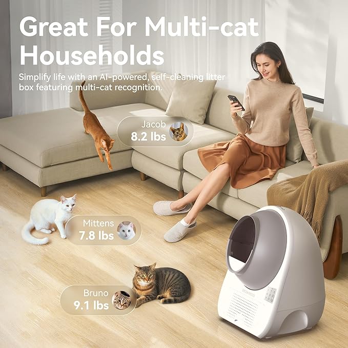 CATLINK Self Cleaning Cat Litter Box for Multiple Cats, Health Monitoring, Automatic Litter Box with APP, Odor Control, 65L Safe Pinch-Free Robot Cat Litter Box, White/Large (Luxury Pro-X Kit)