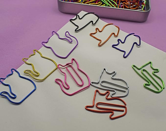 100 pcs Cat Paper Clips Cute Decorative Paperclips, Cat Lover Gifts for Women, Fun Office Supplies for Cat Lovers
