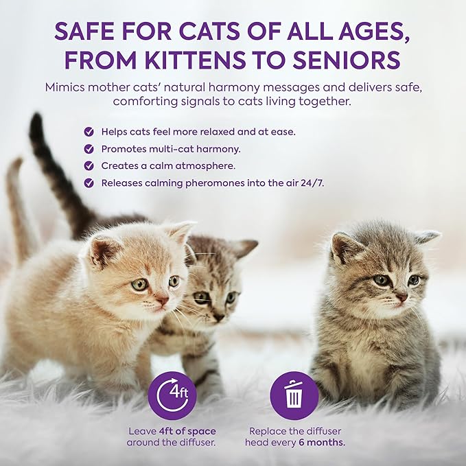 TopSum Cat Calming Pheromone Diffuser: Feline Pheromones Plug in for Stress, Along At Home, Spraying, Fighting, Scratching, Aggression & Excessive Meowing (Purple– 4 Refills Original)