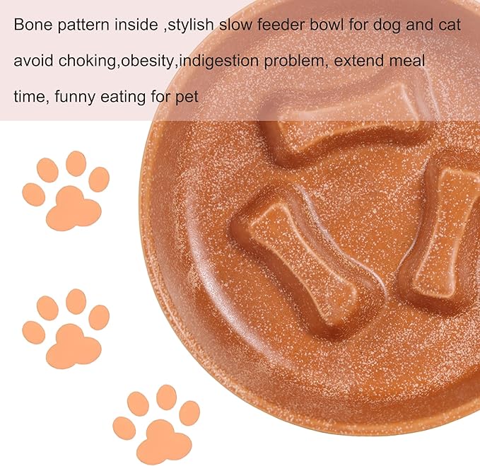 Ceramic Slow Feeder Cat Bowls 6 Inch Cute Bone Slow Feeding Dog Food Bowl,Whisker-Friendly, Anti-Vomiting Feeder for Cats and Small Dogs Non Slip Dishwasher/Microwave Safe (Orange)
