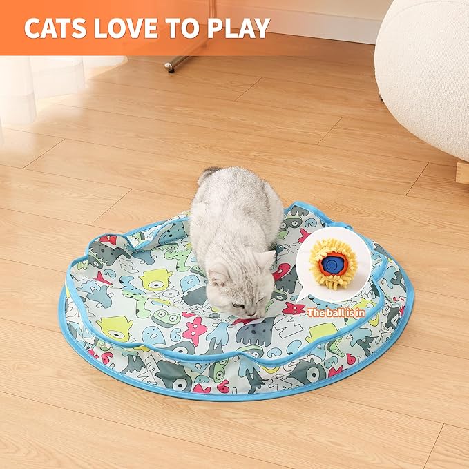 Interactive Cat Toys for Bored Indoor Adult Cats,Cat Toys & Kitten Toys for Indoor Cats,Fast Rolling Moving Ball in Play Mat,Hide and Seek Game for Exercise