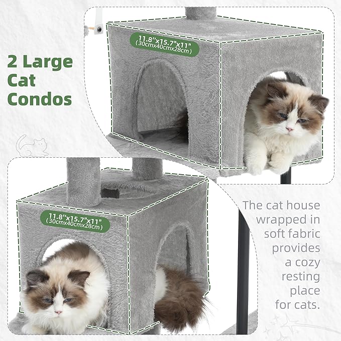 Gitelsnour Cat Tree for Indoor Cats Large Adult, 70.5'' Cat Tower with Scratching Post, Sturdy Steel Pube Cat Tree Tower with Large Playing Platfrom, Hammock and Basket, Top Perch, Light Gray GCT024W