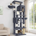 Hzuaneri Large Sturdy Cat Tree Tower, 84 Inch Tall Pet Condo for 7 Large Cats, Cat Tree Indoor Climbing Activity Tower, 2 Large Platform/2 Cave/2 Hanging Basket/5 Scratching Post, Dark Grey MS21318SG
