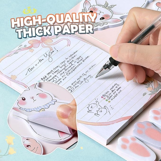 Hommie Cute Sticky Notes Set, Sticky Notes Set Planner Dividers, Easter Bunny Self-Stick Memo Pads with Animal Divider Tabs, Bundle Writing Designs for Office, School, Easter Party Supplies