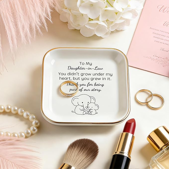 PUDDING CABIN Daughter in law Gifts: Ceramic Jewelry Dish - Thank you for being part of my story - Gifts for Daughter in law Birthday, Mother's Day, Christmas & Wedding
