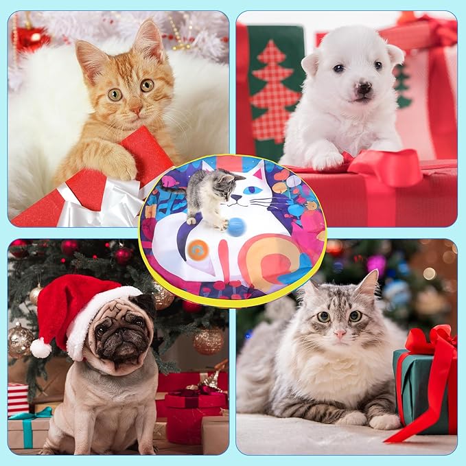 Interactive Cat Toys with 2 Fast Rolling Ball in Mat, Chirping & Motion Activated Automatic Cat Toy, Hide and Seek Games for Indoor Cats/Kitty/Kittens