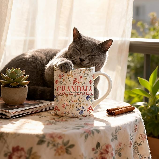 Best Grandma Ever Mug, Grandma Gifts from Grandkids Coffee Cup, Grandmother Gifts for Birthday Christmas Mother's Day, Wildflower Grandmother Ceramic Coffee Mug 11 oz