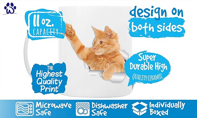 Winston & Bear Playing Ginger Cat Mug - Orange Tabby Ceramic Coffee Mug Gift for Cat Lovers (11oz)