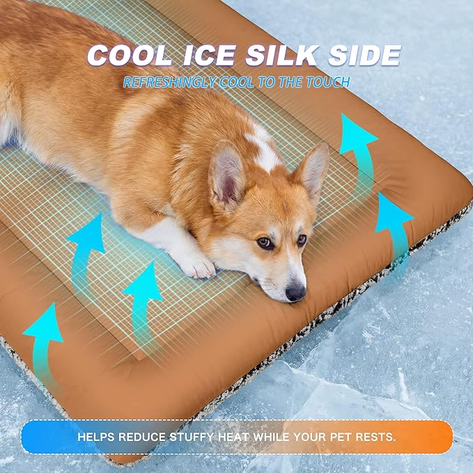 Cooling Cat Bed, Self Warming Cat Bed, Reversible Warm & Cooling Cat Bed, Winter Warm Cat Pad & Summer Cooling Cat Mat for Kittens & Small Dogs, Perfect for Crates, Beds & Sofas, Dark Brown, 18" x 24"