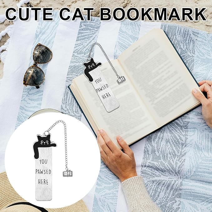 Cute Cat Bookmark, Zinc Alloy Kitten Paw Print Bookmarks Reading Gifts for Cat Lovers Funny Black Kitten Book Marks Animal Bookmark Gifts Book Accessories for Reading (Style E)