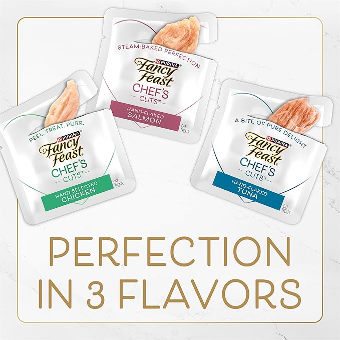 Purina Fancy Feast Purely Hand-Flaked Tuna Cat Treats, Steam-Baked Real Tuna, Pack of 5, 10 Count Pouches